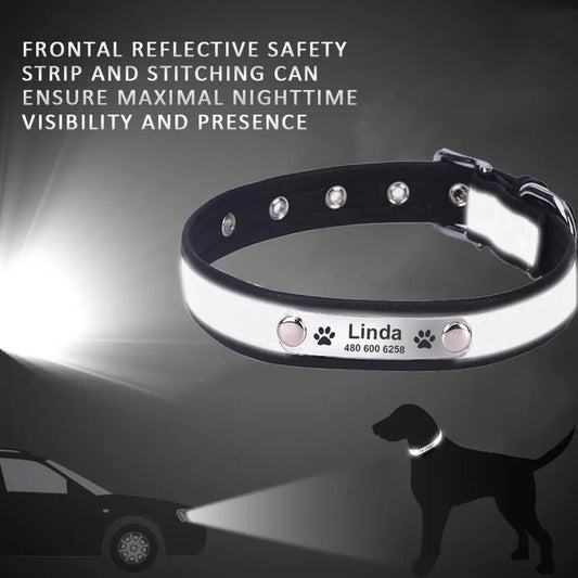 Personalized Reflective Leather Collar