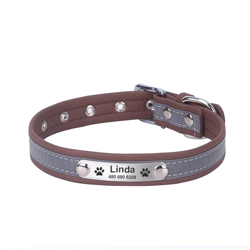 Personalized Reflective Leather Collar