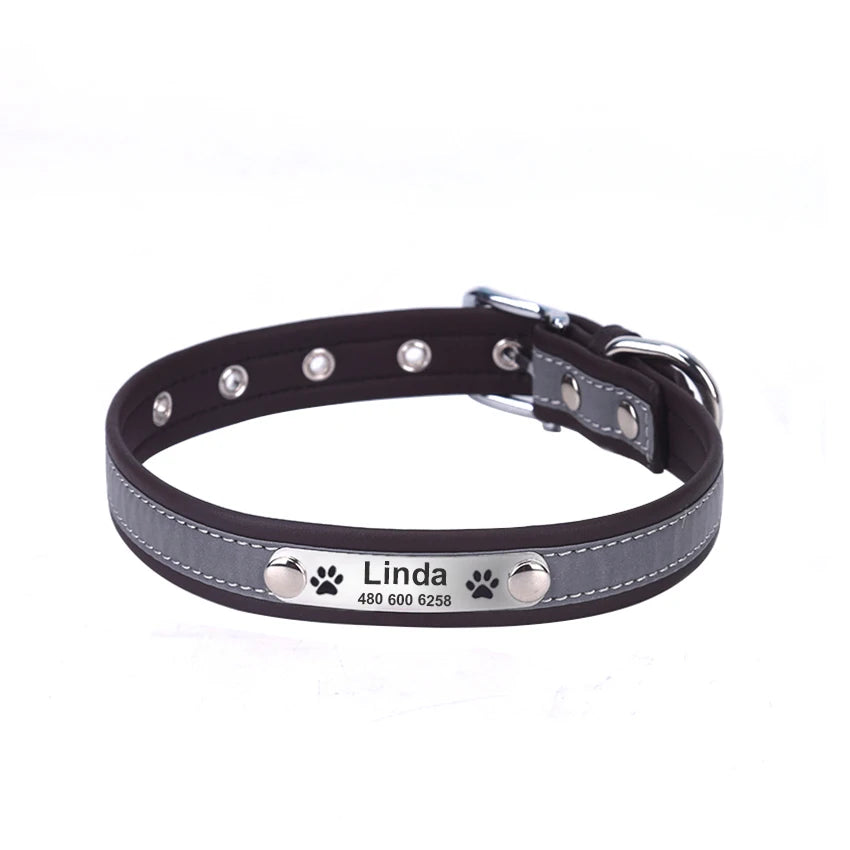 Personalized Reflective Leather Collar