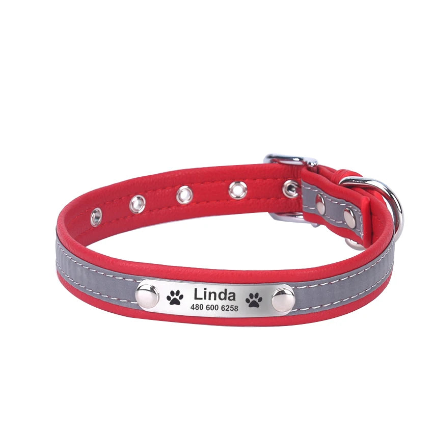 Personalized Reflective Leather Collar