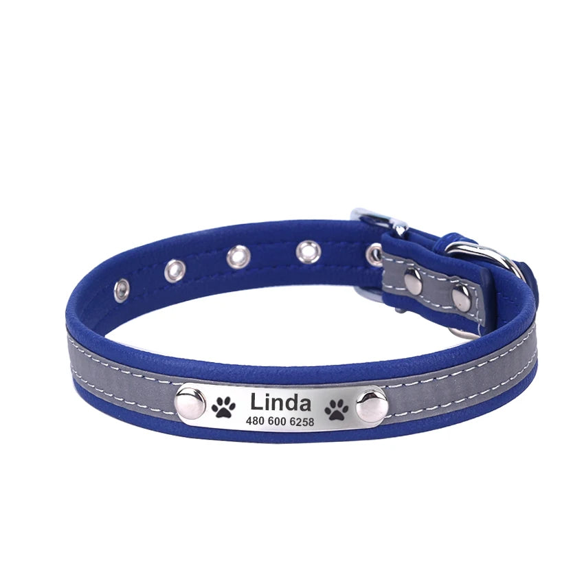 Personalized Reflective Leather Collar