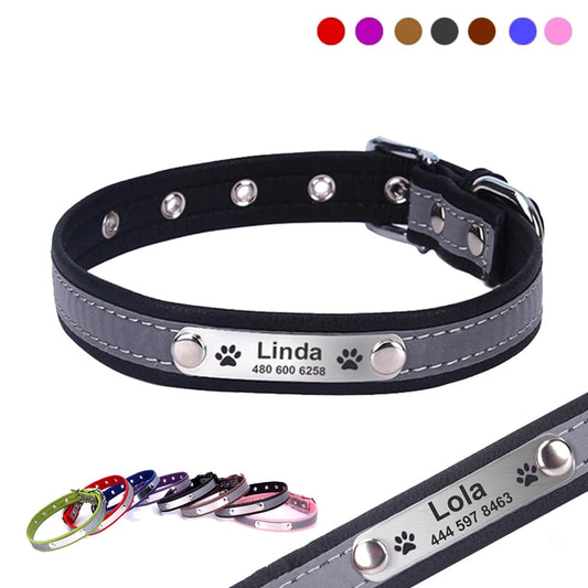 Personalized Reflective Leather Collar