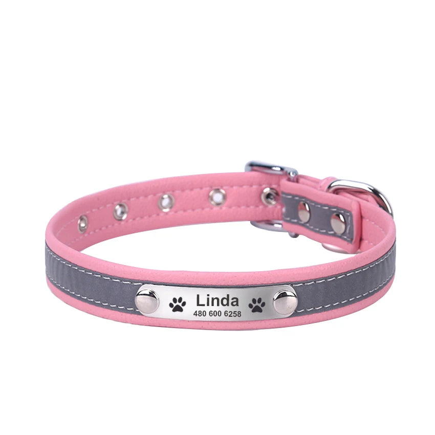 Personalized Reflective Leather Collar