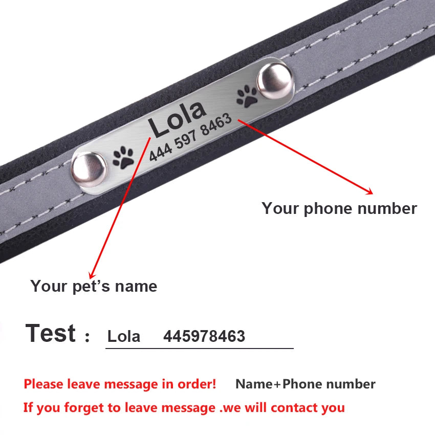 Personalized Reflective Leather Collar