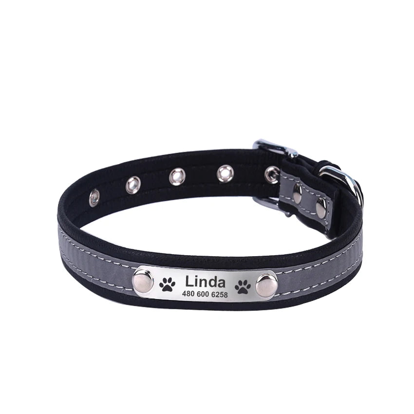 Personalized Reflective Leather Collar