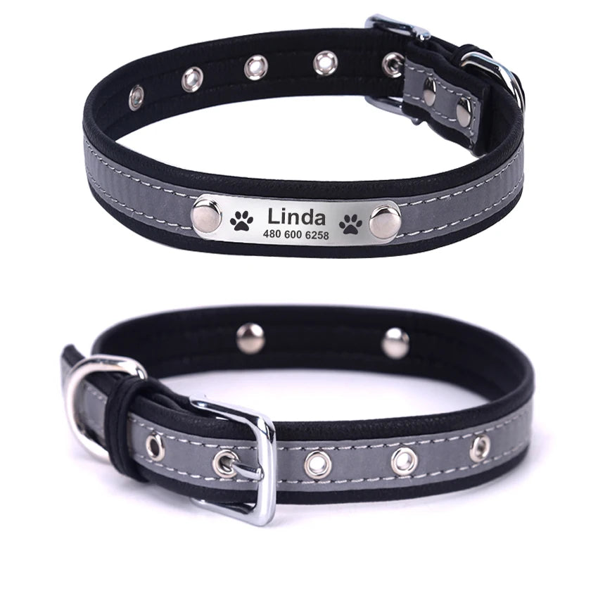 Personalized Reflective Leather Collar