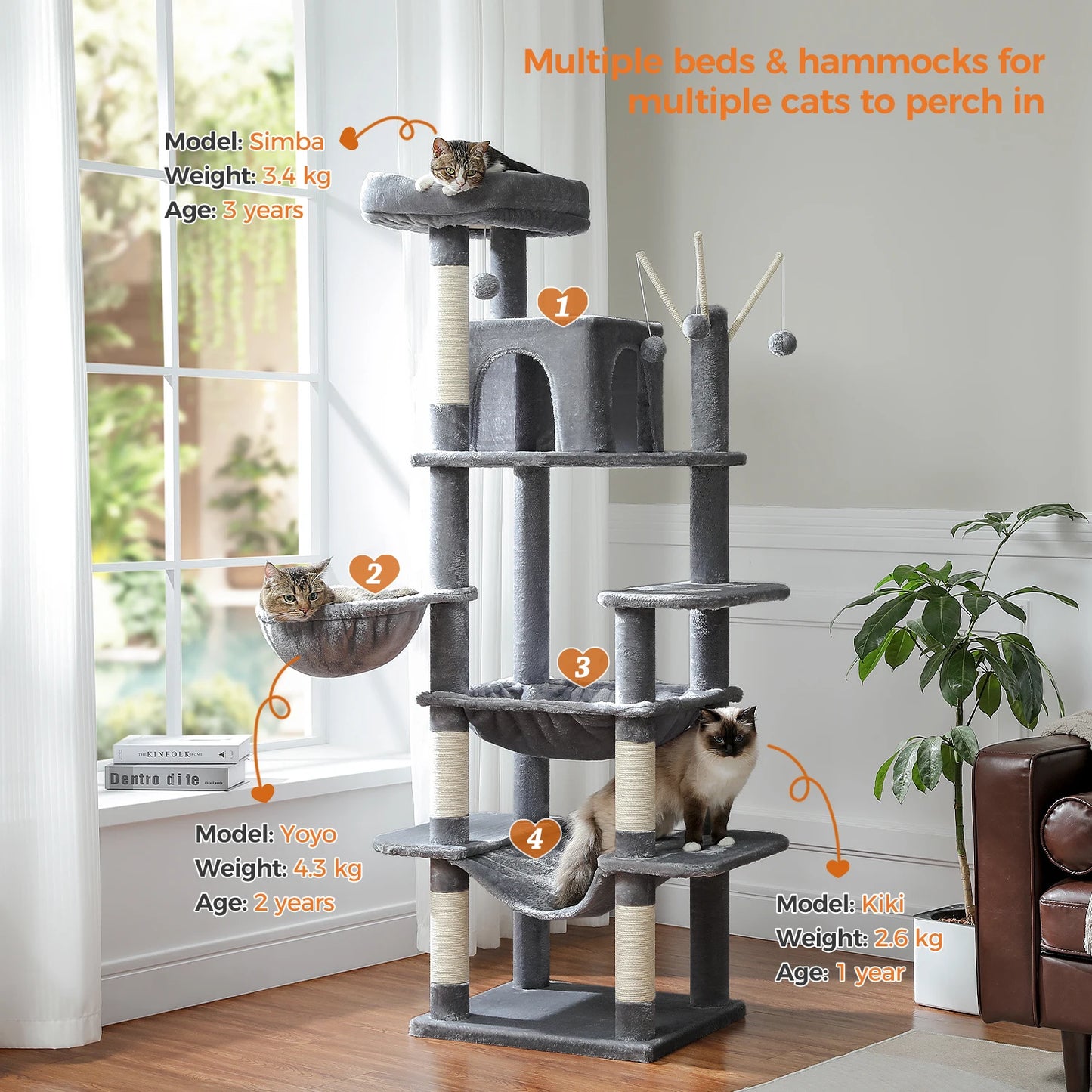 Large Cat Tree Scratching Post with Super Big Hammock