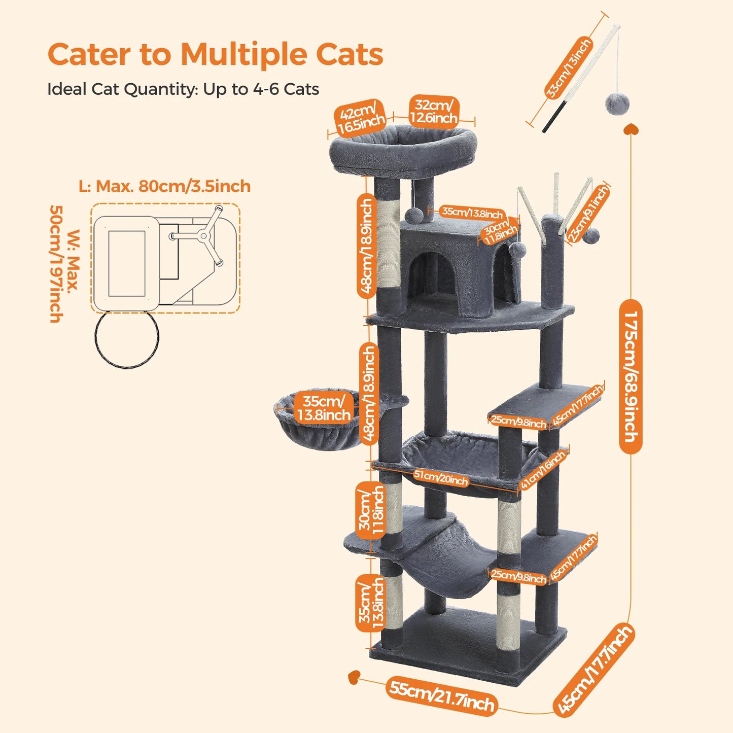 Large Cat Tree Scratching Post with Super Big Hammock